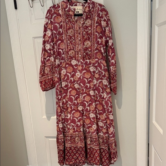 Fox & Hen Dresses & Skirts - Bohemian Fox & Hen Boutique Burgundy Floral Long Sleeve Dress XL